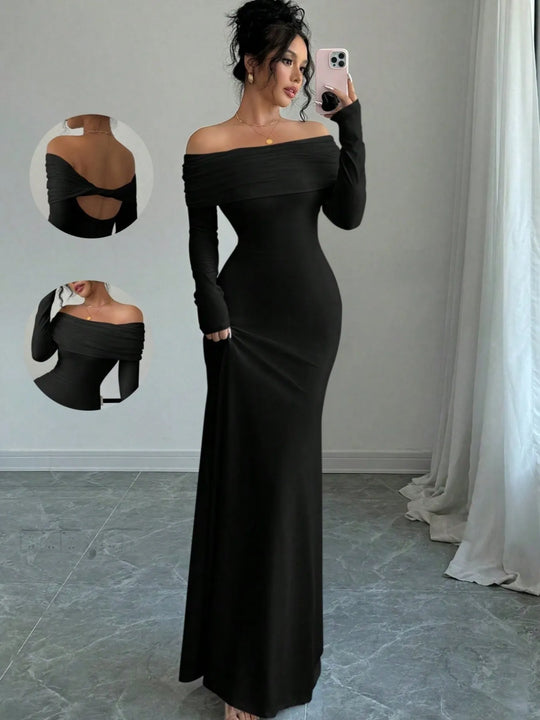 Ambre — Off-Shoulder Long Sleeve Bodycon Maxi Dress