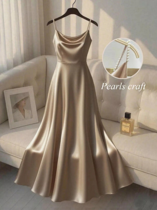 Maren — Pearl Strap Satin Cami Dress