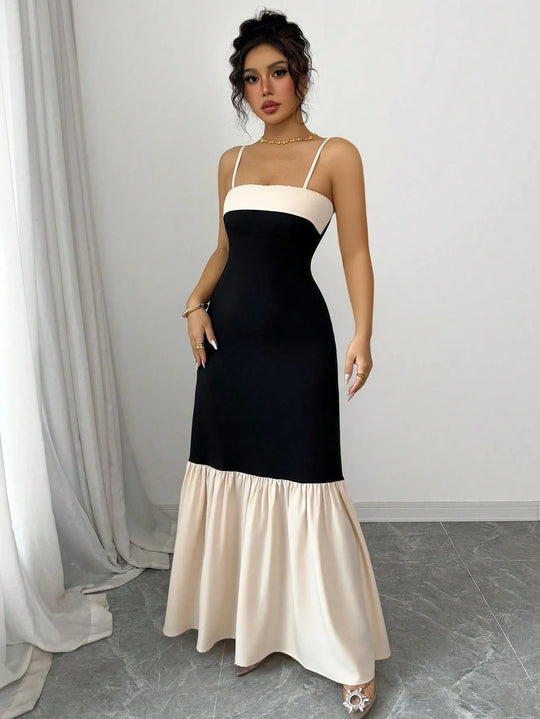 Arabella — Two-Tone Spaghetti Strap Maxi Dress