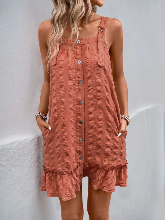 Romy โ Texture Square Neck Wide Strap Mini Dress