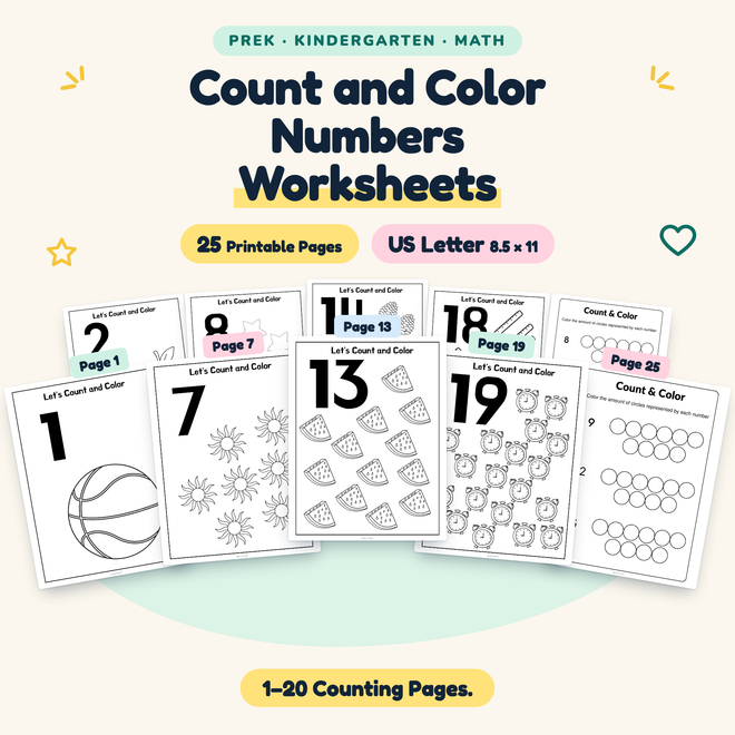Count and Color Numbers — 1–20 Counting Pages, PreK–K — cover