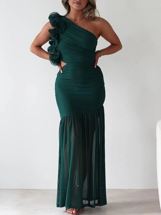 Orsola — One-Shoulder Ruffle Trim Maxi Dress