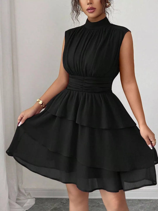 Emeline — Sleeveless Mock Neck Layered Ruffle Dress