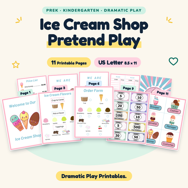 Ice Cream Shop Pretend Play — Dramatic Play Printables, PreK–K — cover