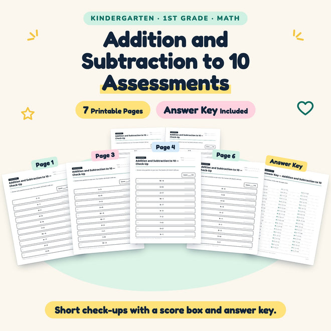 7 Addition and Subtraction to 10 Assessments — cover