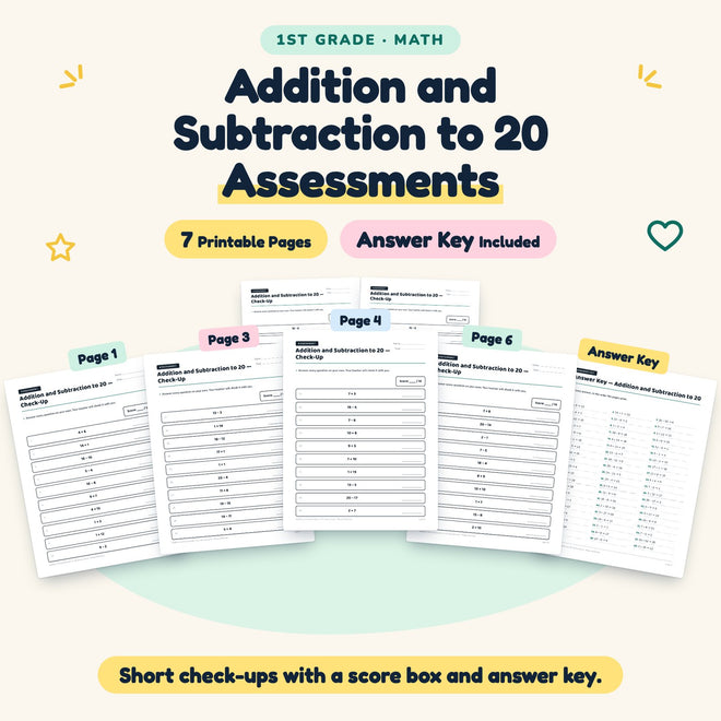 7 Addition and Subtraction to 20 Assessments — cover