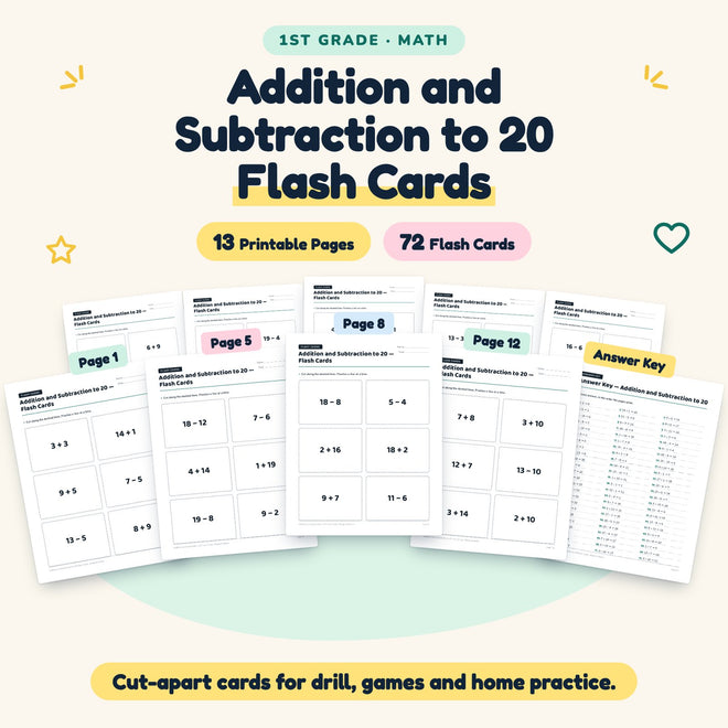 72 Addition and Subtraction to 20 Flash Cards — cover