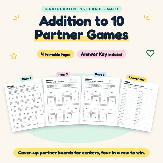 4 Addition to 10 Partner Games — cover