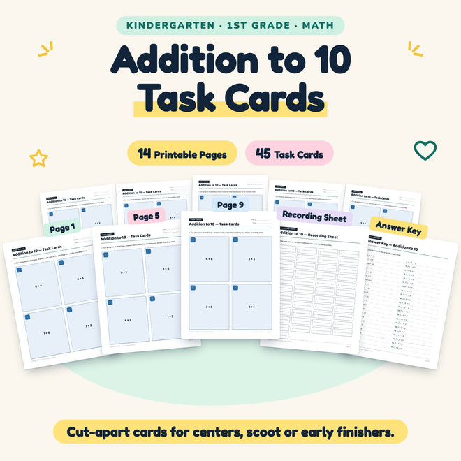 45 Addition to 10 Task Cards — cover