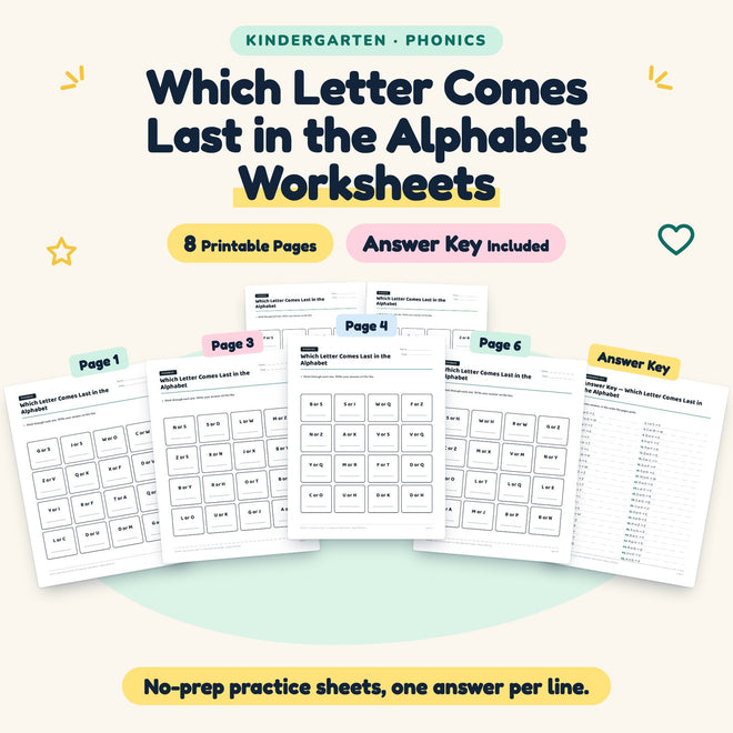Which Letter Comes Last in the Alphabet Worksheets | Kindergarten — cover