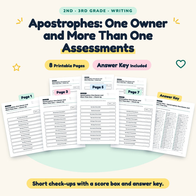 Apostrophes Assessments | 2nd–3rd Grade Grammar (5 Pages) — cover