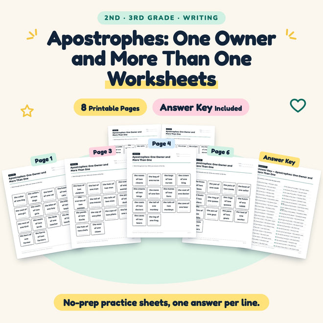 Apostrophes Worksheets | 2nd–3rd Grade Grammar (4 Pages) — cover