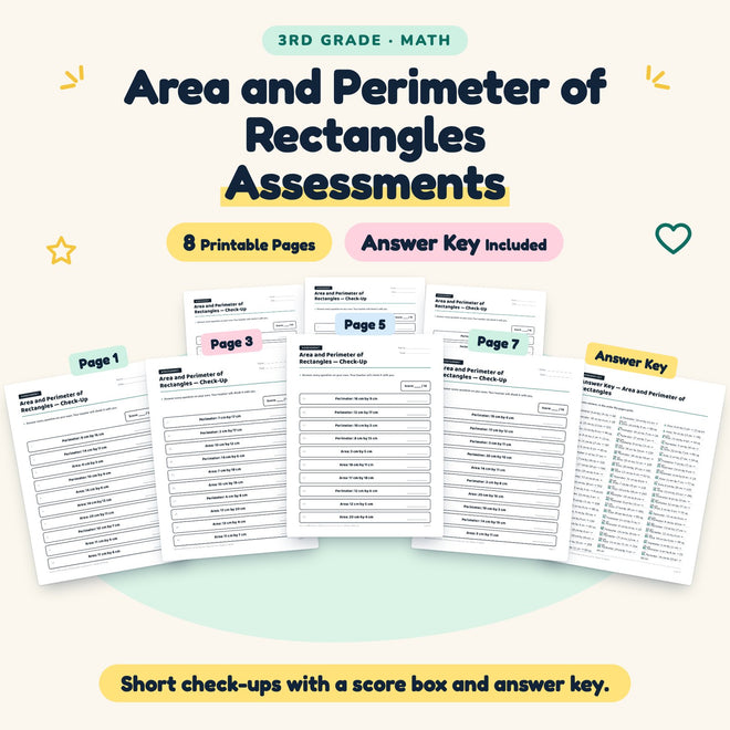 Area and Perimeter of Rectangles Assessments | 3rd Grade — cover