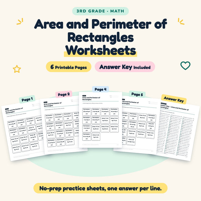 6 Area and Perimeter of Rectangles Worksheets — cover