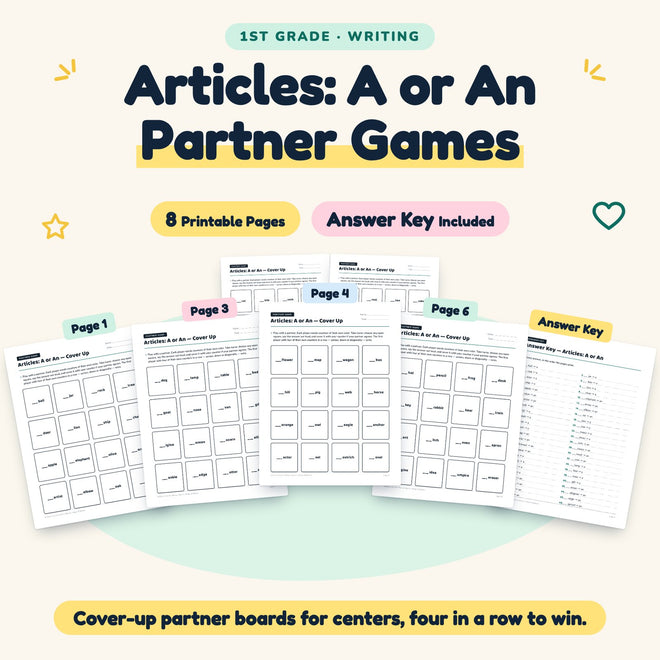 Articles: A or An Partner Games | 1st Grade (4 Pages) — cover