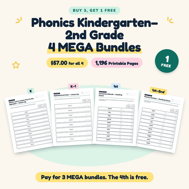 Buy 3 Get 1 FREE | Phonics K, K–1st, 1st, 1st–2nd (B02) — cover
