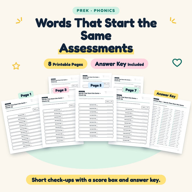 Words That Start the Same Assessments | Preschool (7 Pages) — cover
