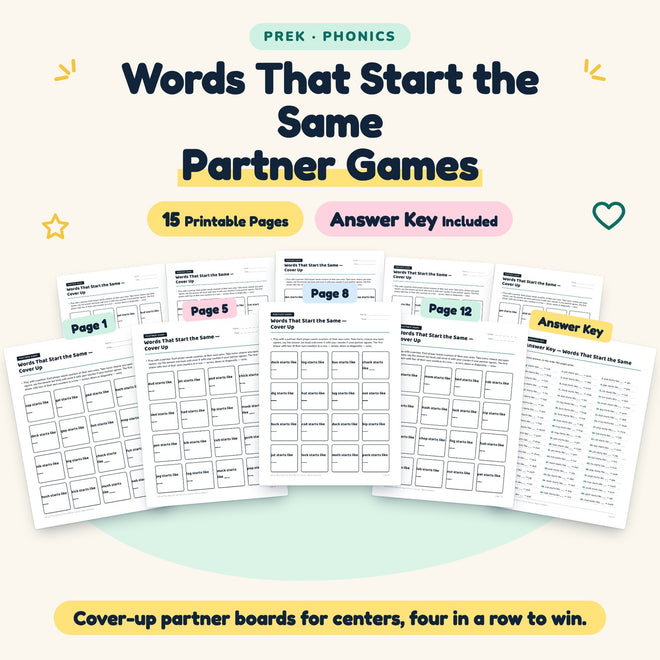 Words That Start the Same Partner Games | Preschool Phonics — cover