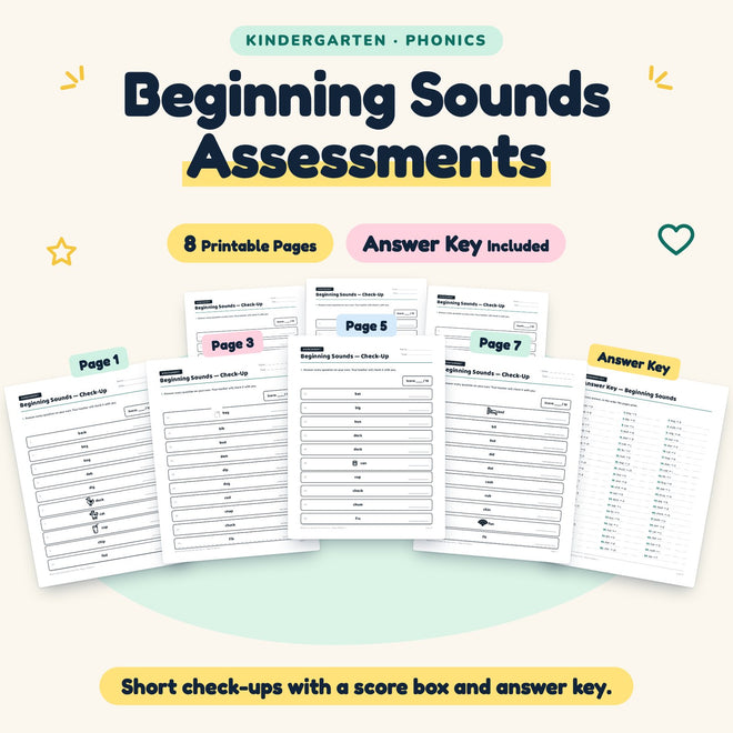 Beginning Sounds Assessments | Kindergarten (7 Pages) — cover