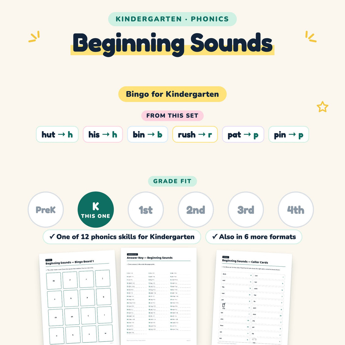 Beginning Sounds: skill and grade fit