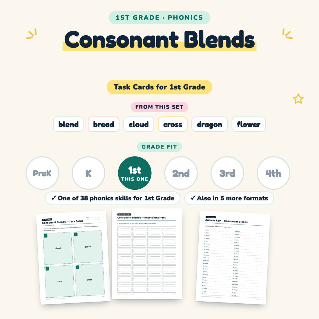 Consonant Blends: skill and grade fit
