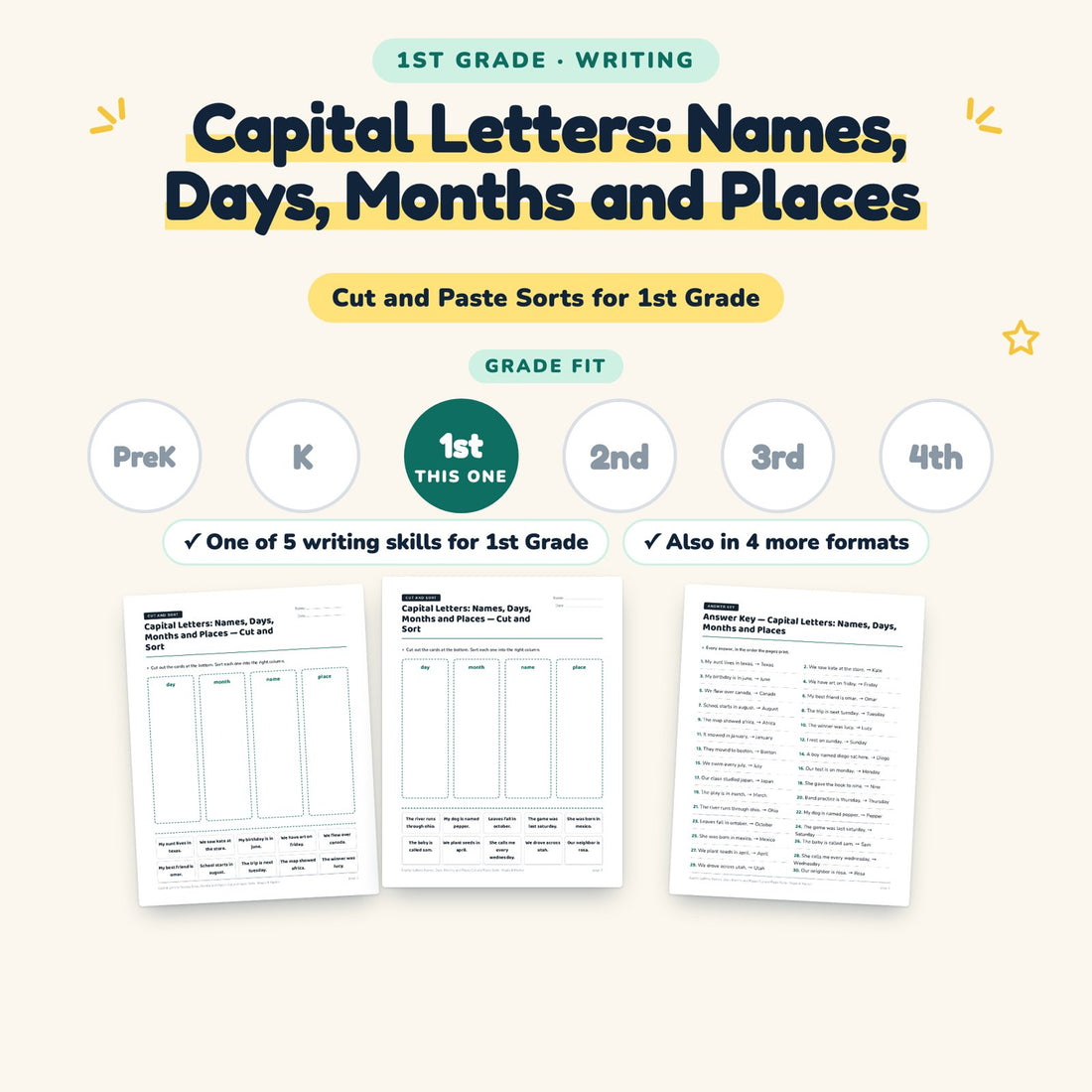 Capital Letters: Names, Days, Months and Places: skill and grade fit