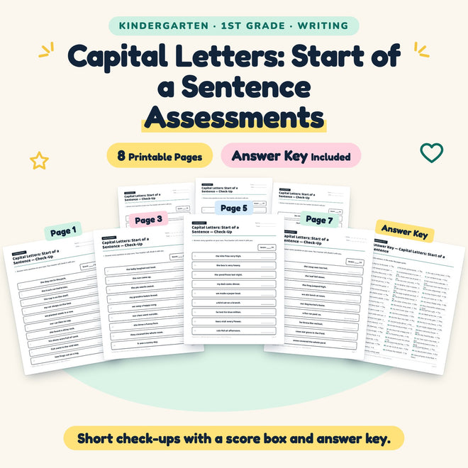 Capital Letters Assessments | K–1st Grade Grammar (5 Pages) — cover