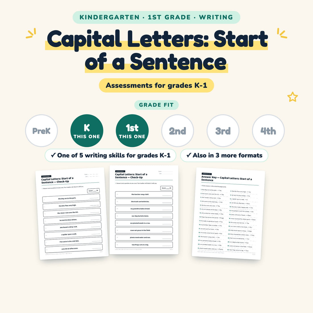 Capital Letters: Start of a Sentence: skill and grade fit