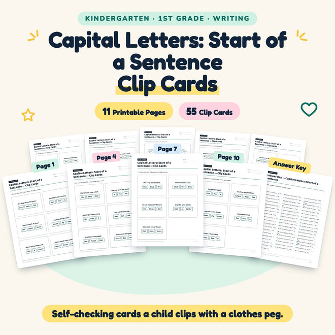 Capital Letters Clip Cards | K–1st Grade Grammar (23 Cards) — cover