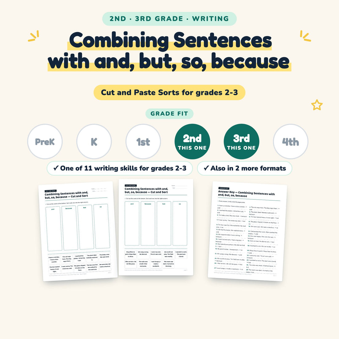 Combining Sentences with and, but, so, because: skill and grade fit
