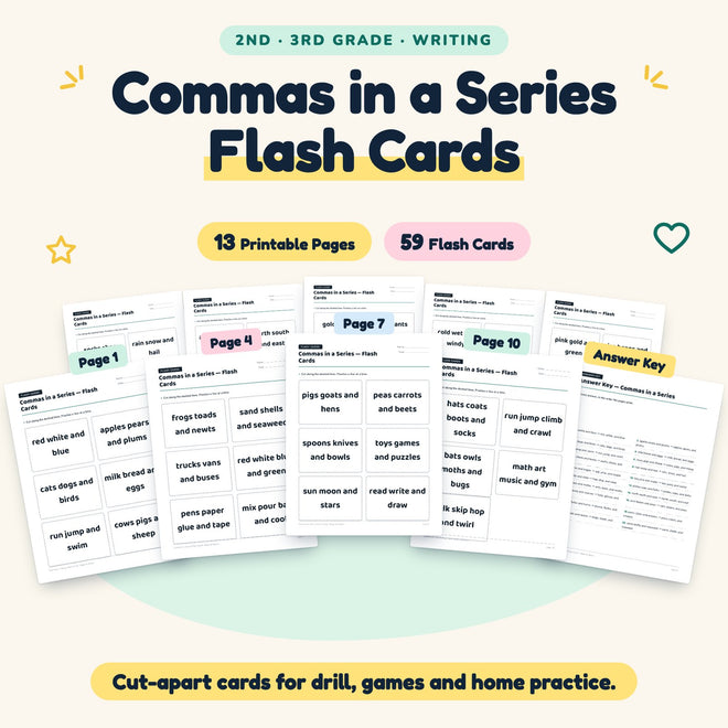 Commas in a Series Flash Cards | 2nd–3rd Grade (25 Cards) — cover