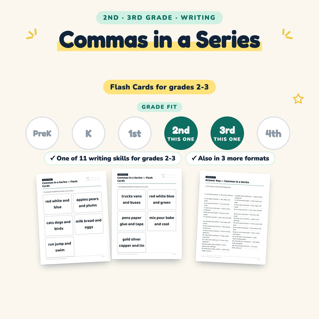 Commas in a Series: skill and grade fit