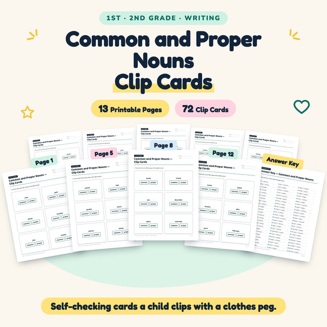 Common and Proper Nouns Clip Cards | 1st–2nd Grade Grammar — cover