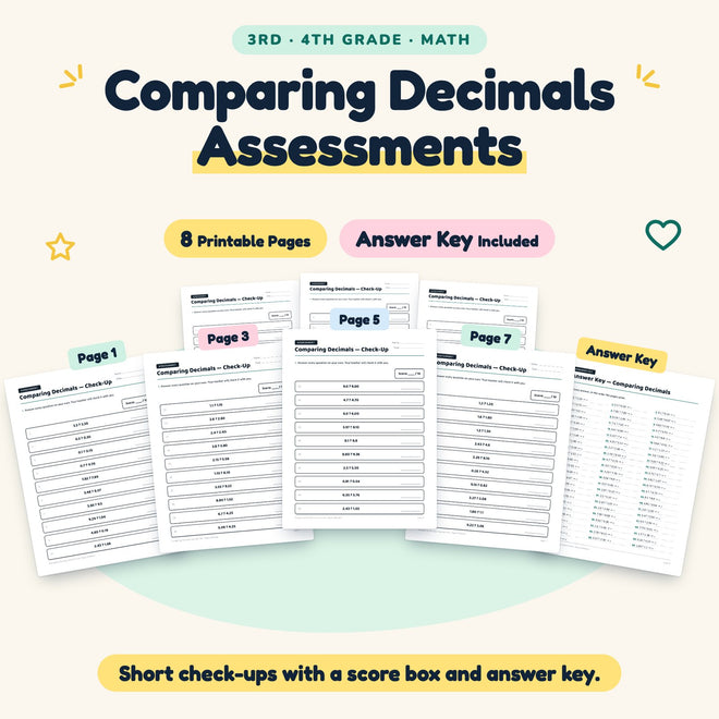 Comparing Decimals Assessments | 3rd–4th Grade (7 Pages) — cover