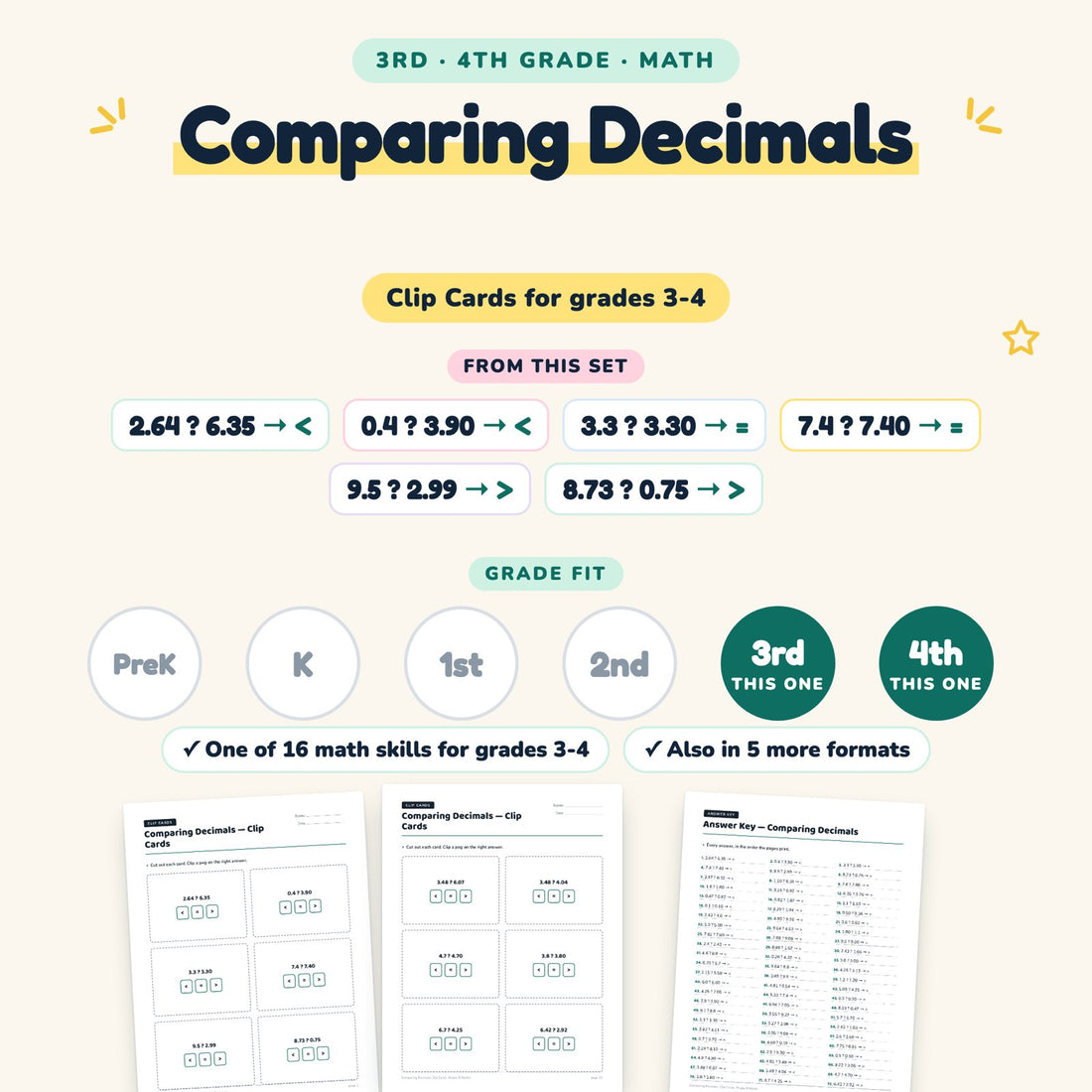 Comparing Decimals: skill and grade fit