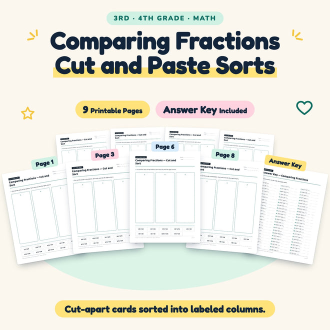 9 Comparing Fractions Cut and Paste Sorts — cover