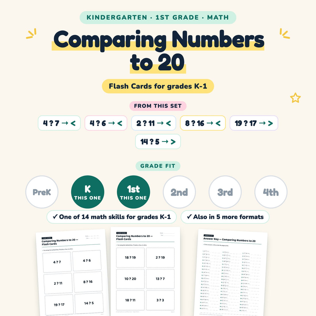 Comparing Numbers to 20: skill and grade fit
