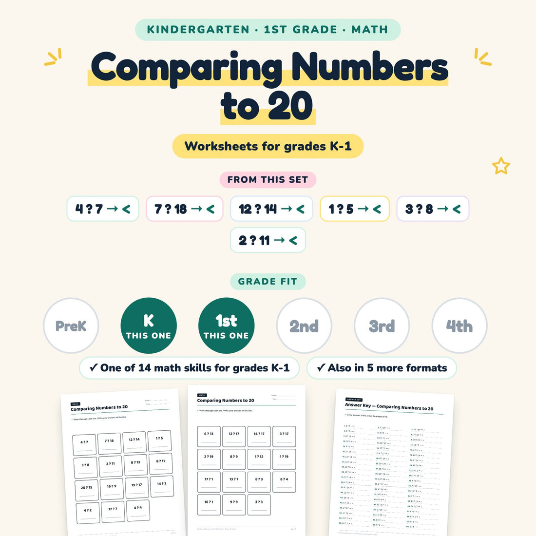 Comparing Numbers to 20: skill and grade fit