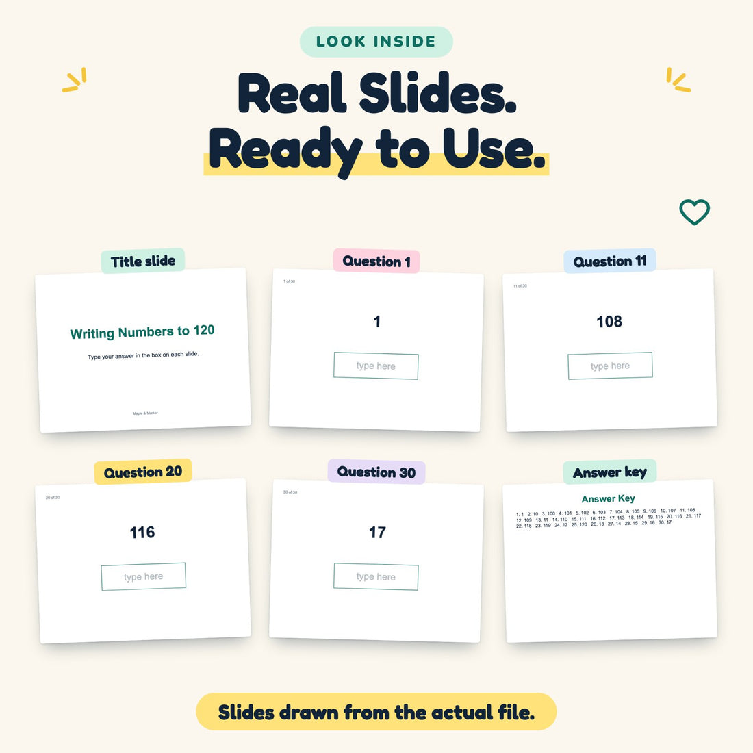 Writing Numbers to 120 digital deck: look inside