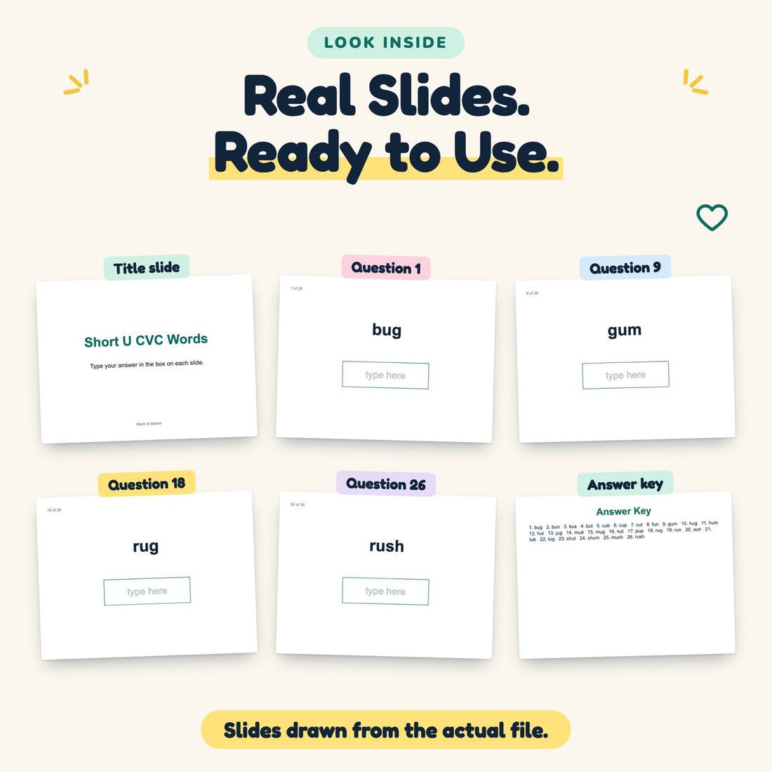 Short U CVC Words digital deck: look inside