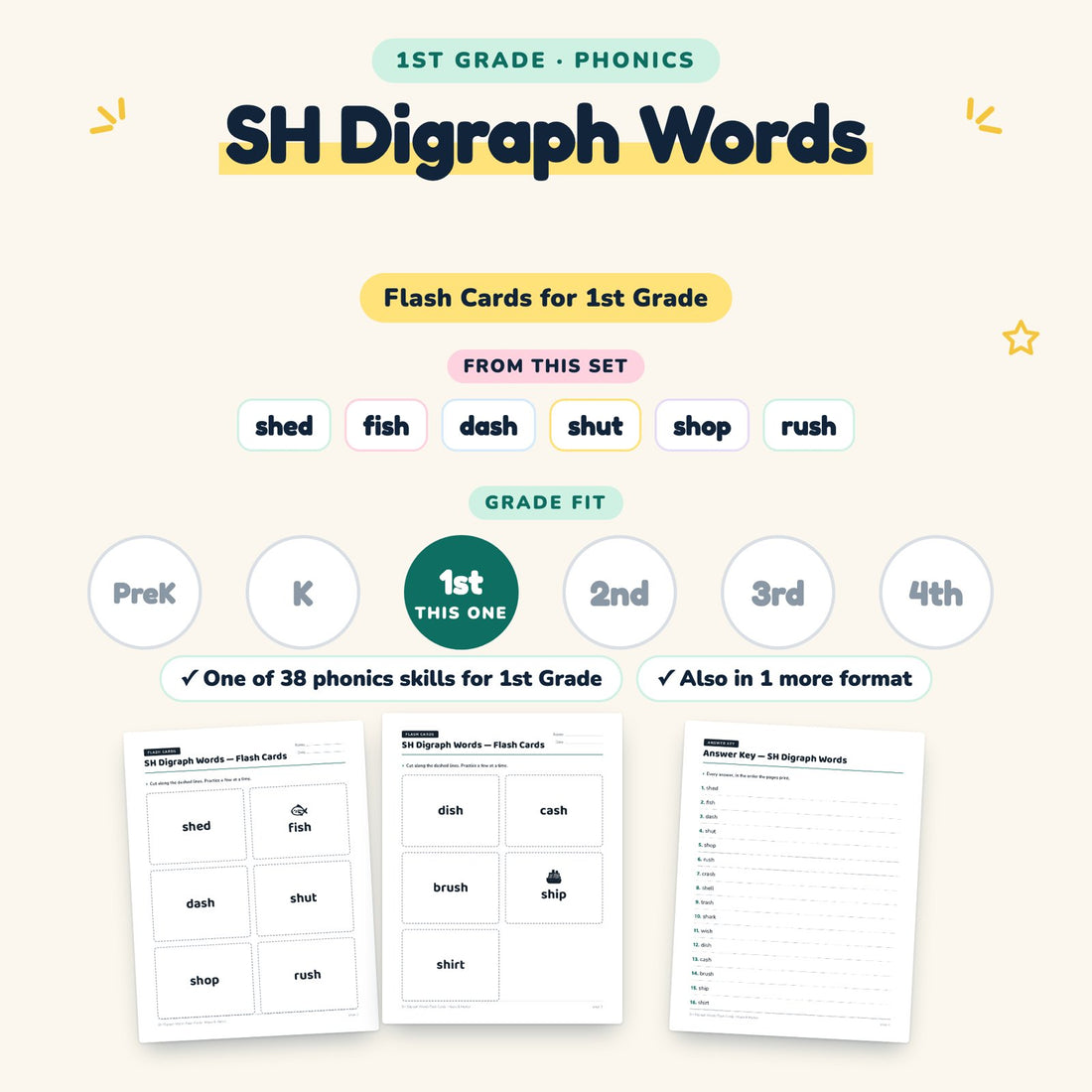 SH Digraph Words: skill and grade fit
