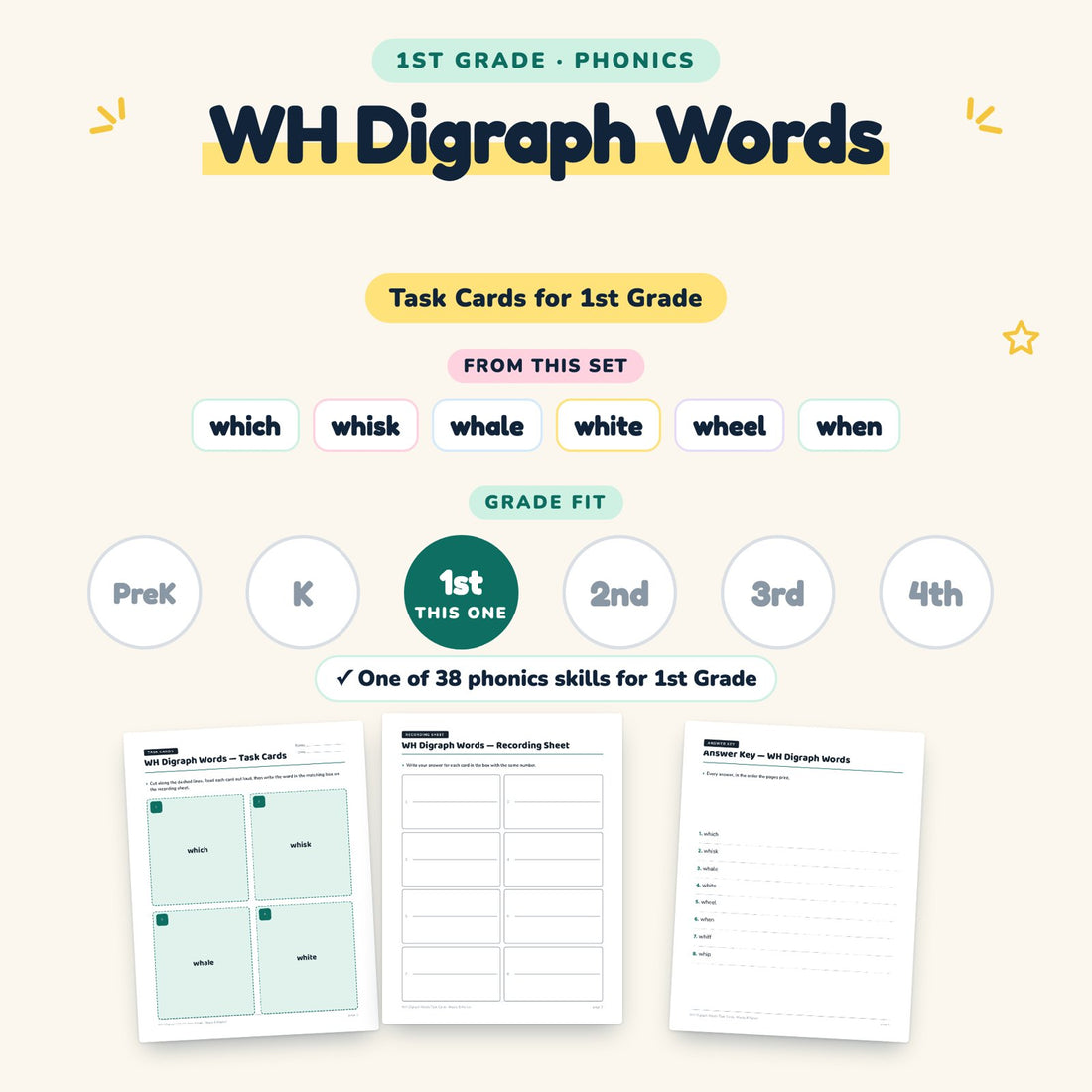 WH Digraph Words: skill and grade fit