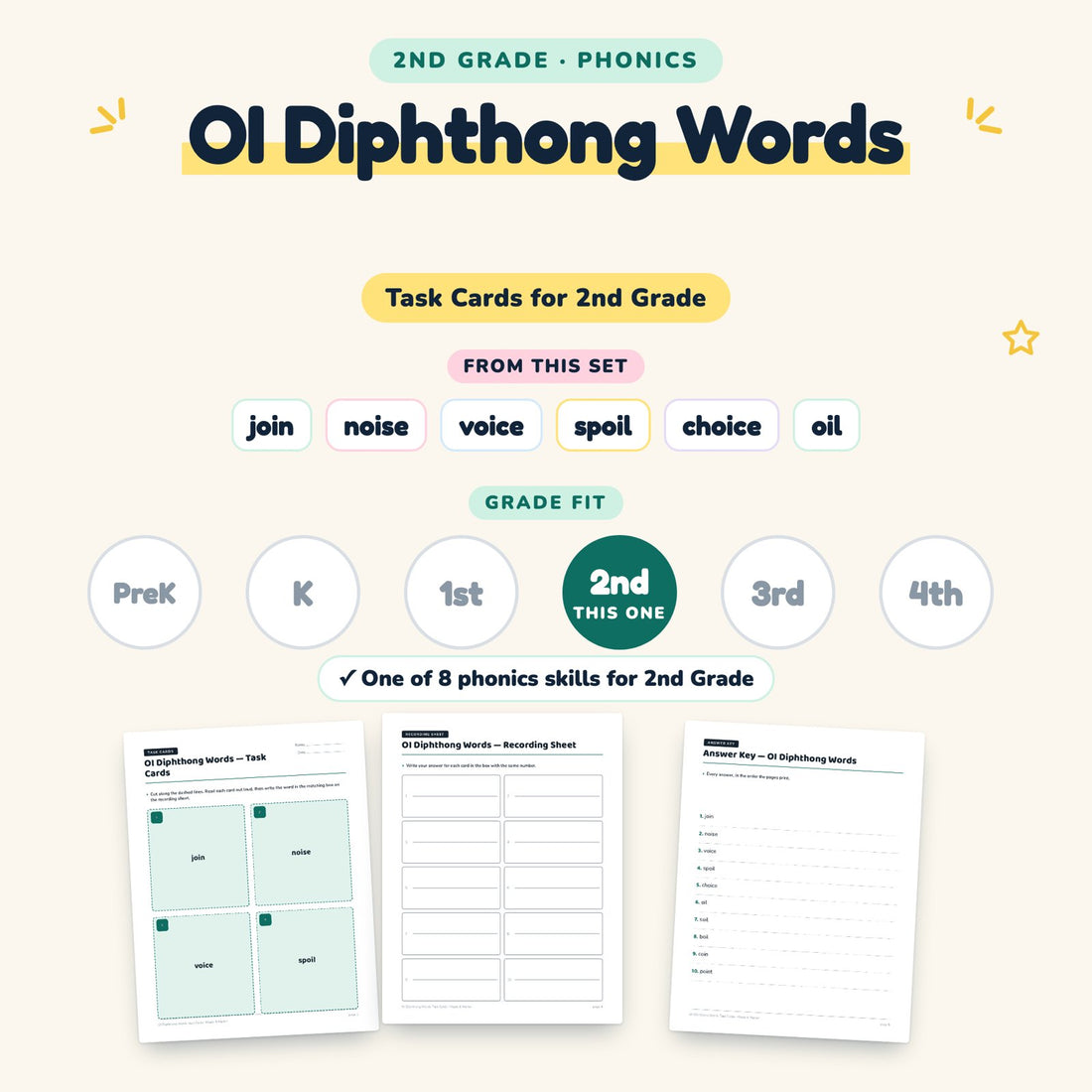 OI Diphthong Words: skill and grade fit