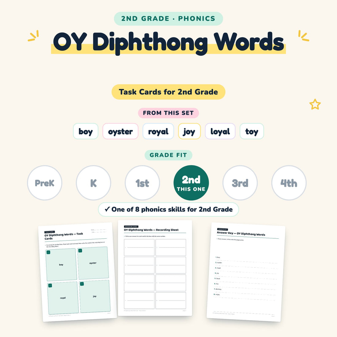 OY Diphthong Words: skill and grade fit