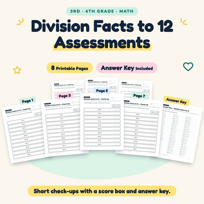 Division Facts to 12 Assessments | 3rd–4th Grade (7 Pages) — cover