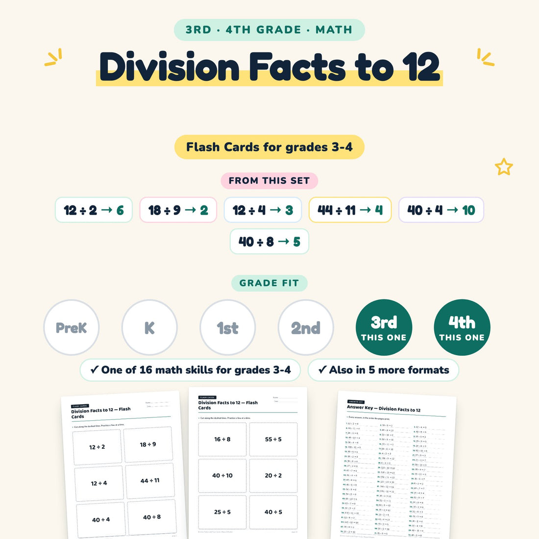 Division Facts to 12: skill and grade fit