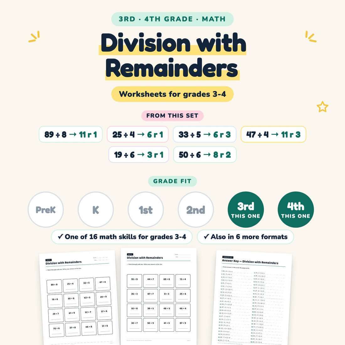 Division with Remainders: skill and grade fit