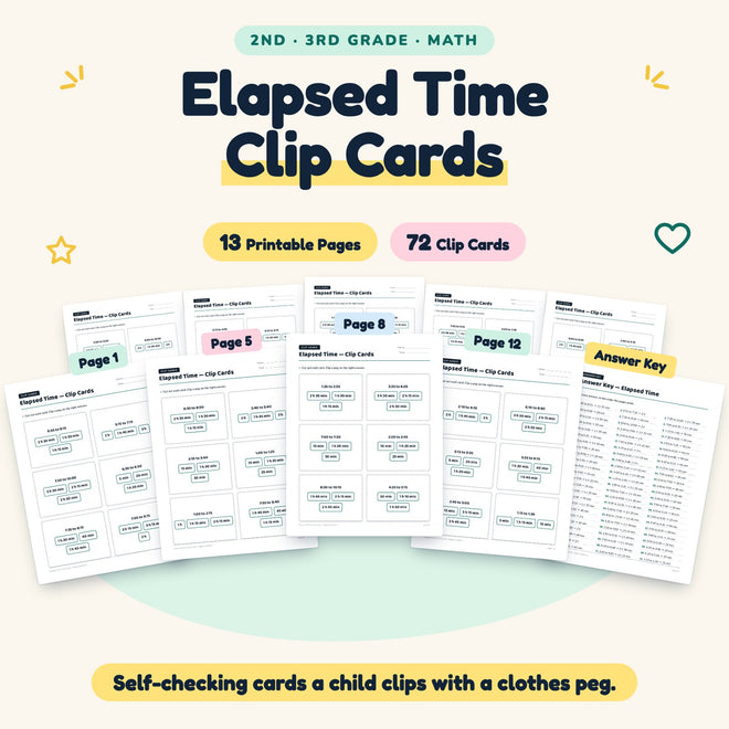 Elapsed Time Clip Cards | 2nd–3rd Grade Math (72 Cards) — cover