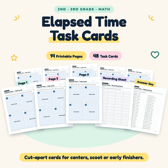 Elapsed Time Task Cards | 2nd–3rd Grade Math (48 Cards) — cover