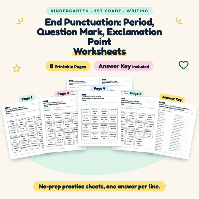 End Punctuation Worksheets | K–1st Grade Grammar (4 Pages) — cover